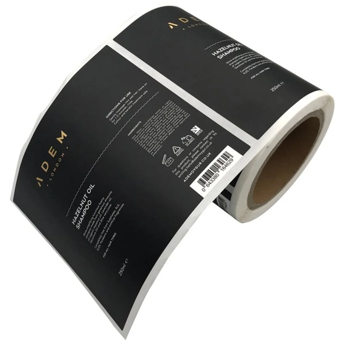 Black shampoo label roll