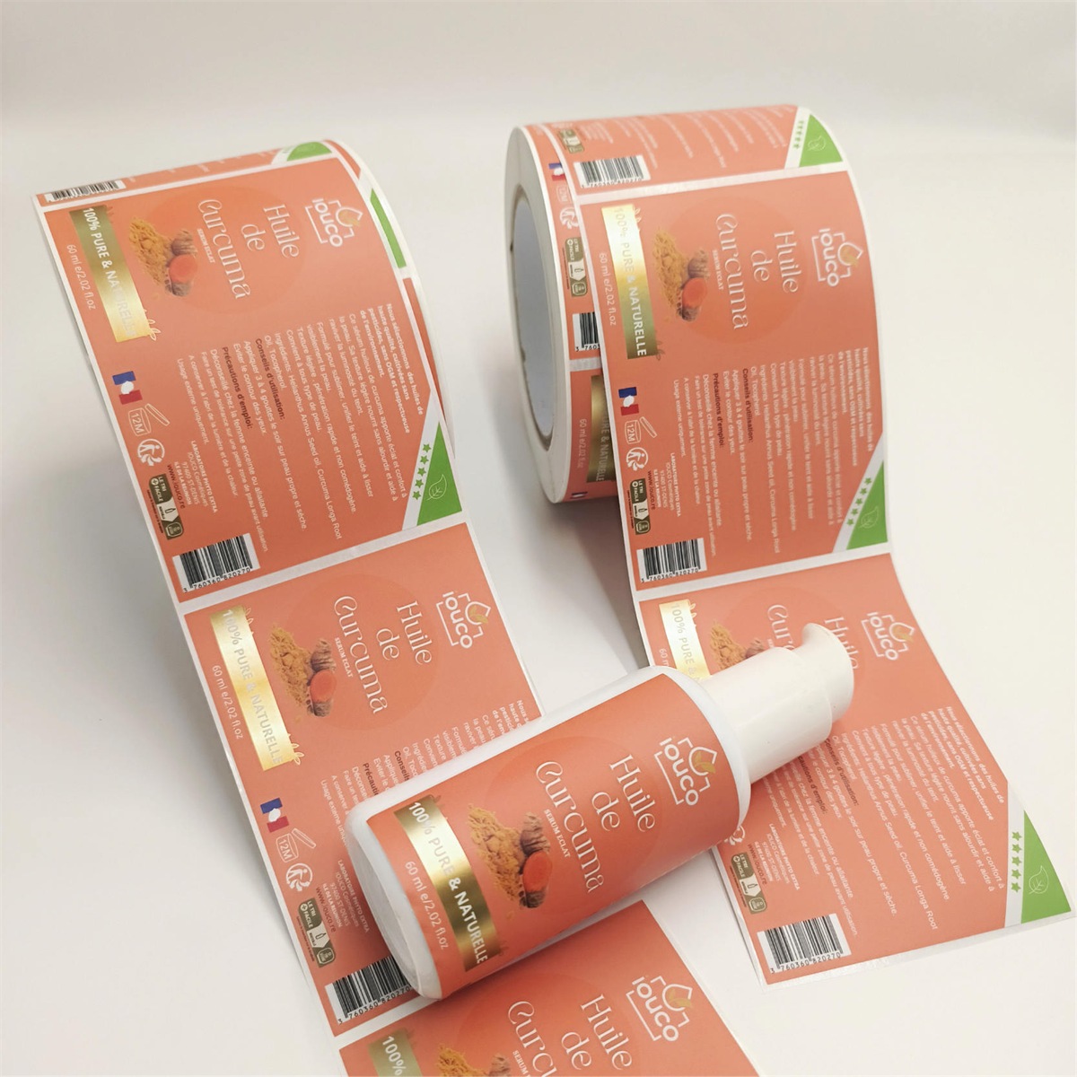 Custom label quotation reference with bottle and roll labels