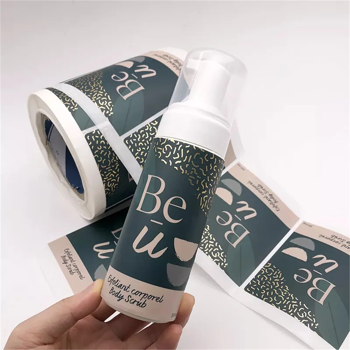 Body scrub bottle label and roll labels