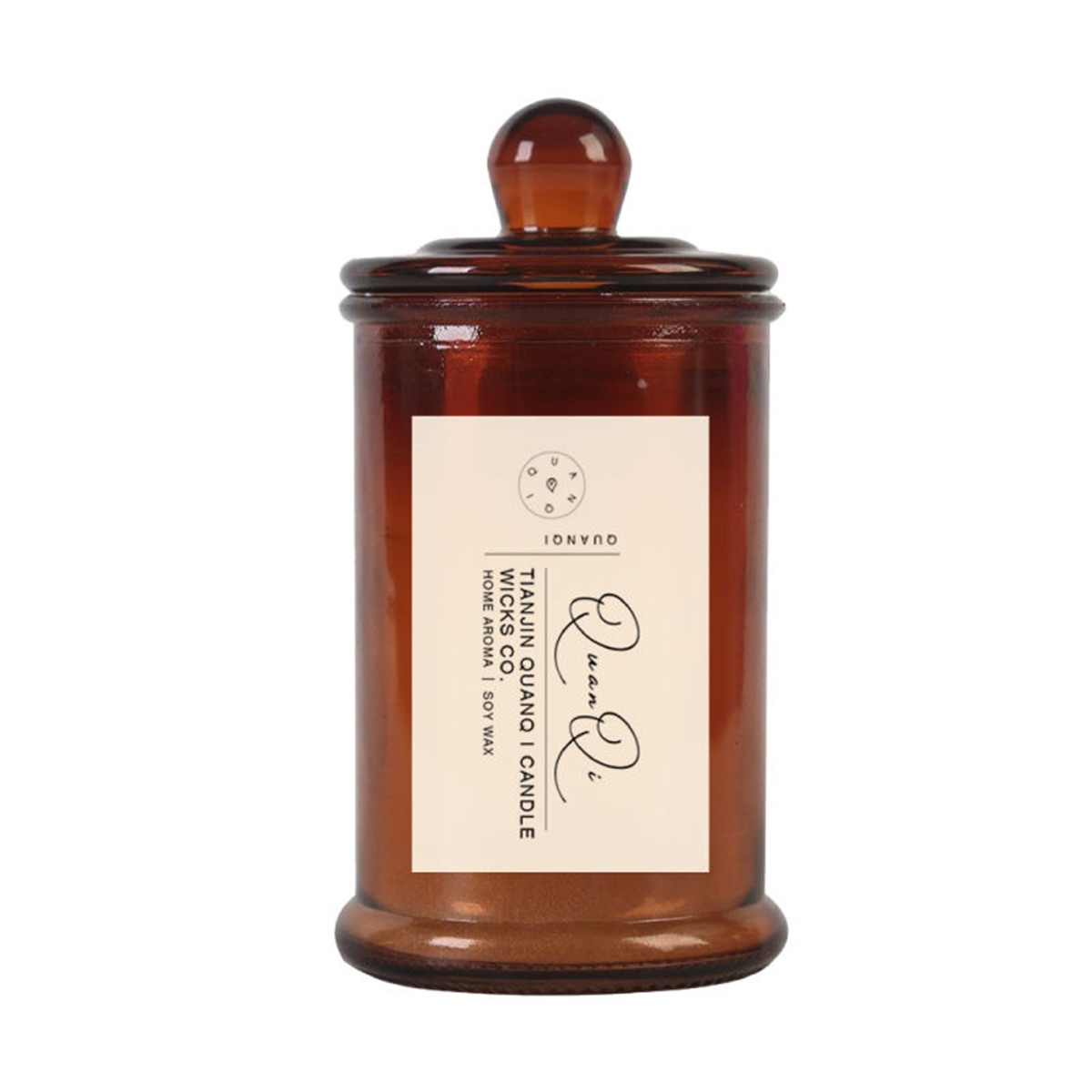 Candle jar label with an amber apothecary style