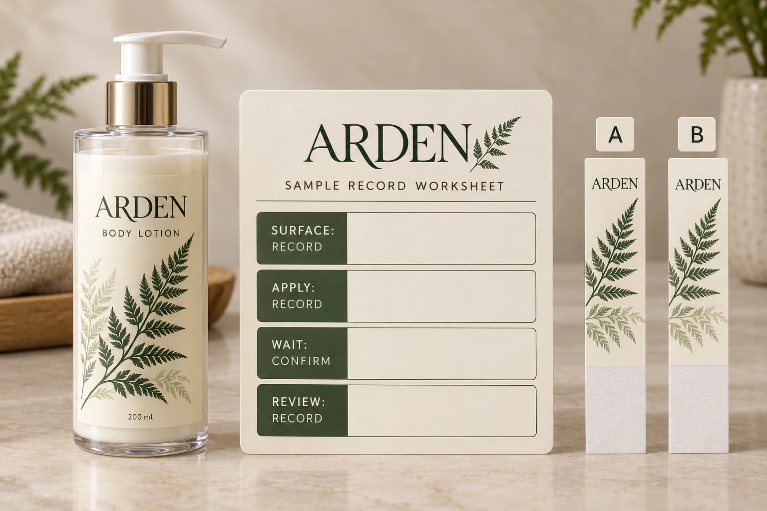 An ARDEN packaging example connects an adhesive sample to surface, application, waiting and review fields