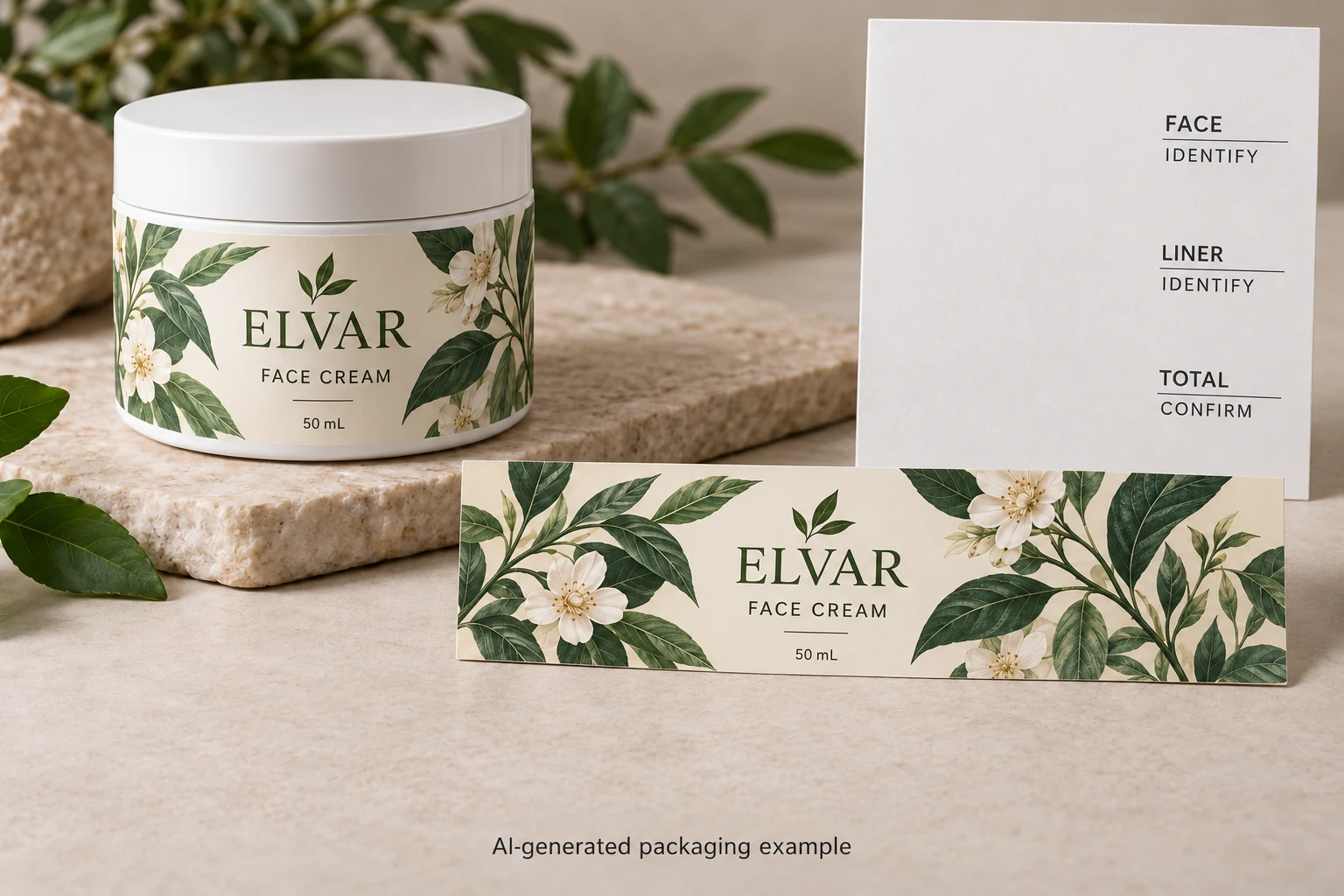 An ELVAR packaging example separates face, liner and total construction fields for supplier confirmation