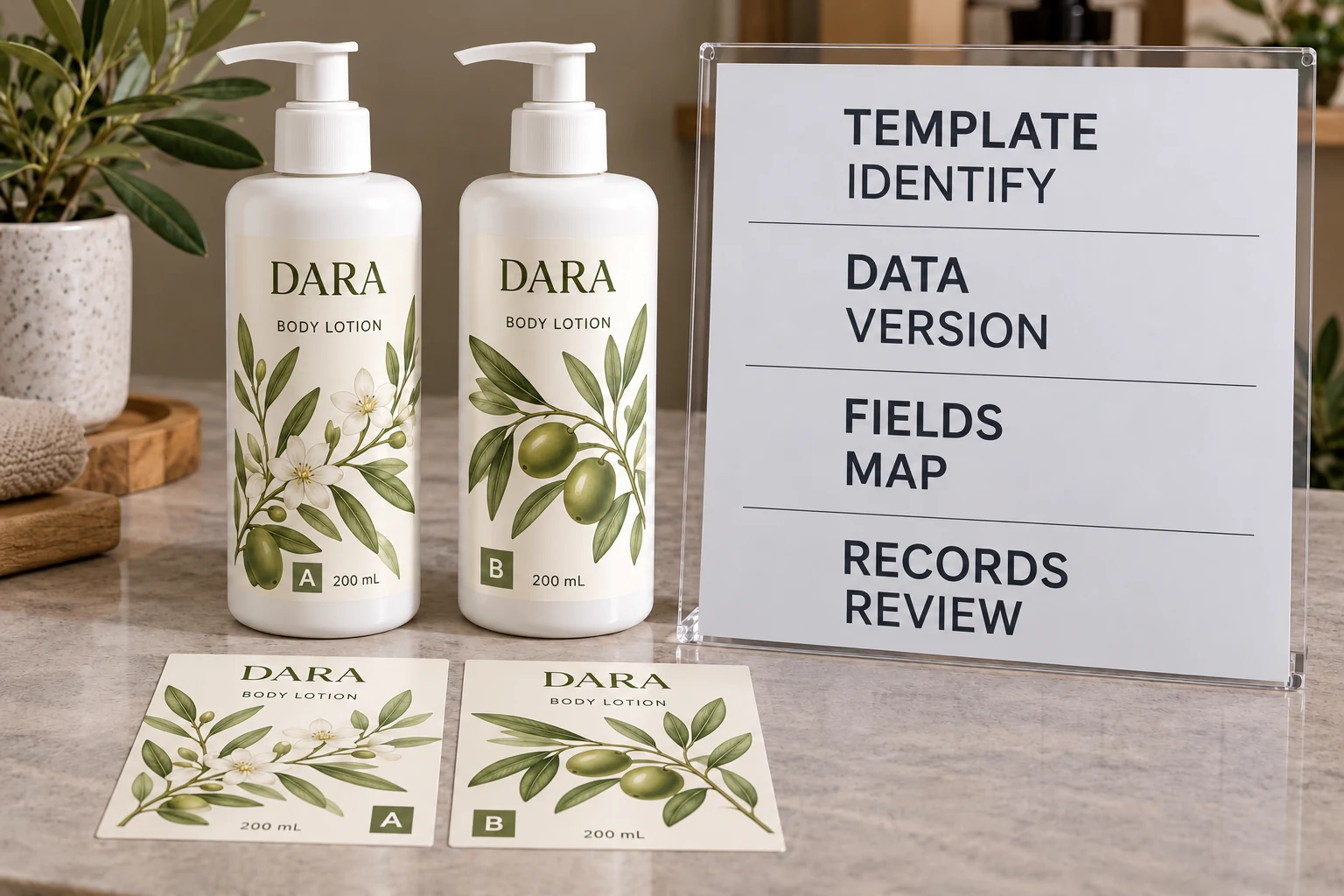 DARA packaging examples accompany template identity, data revision, field mapping and record-review fields