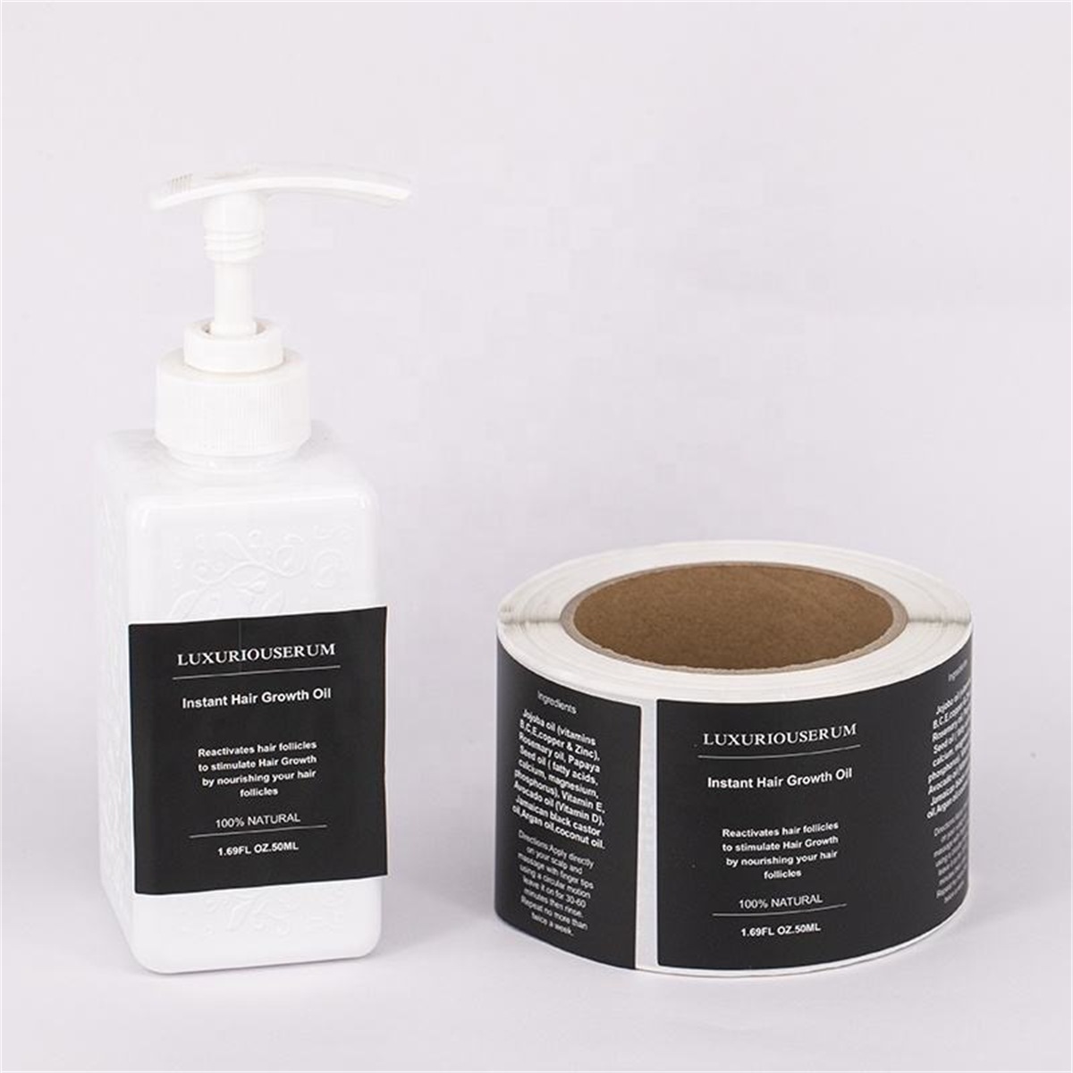 Custom bottle labels supplied on a roll for product packaging
