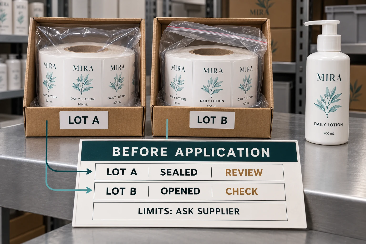 A MIRA packaging example connects two identified rolls to sealed and opened handling records