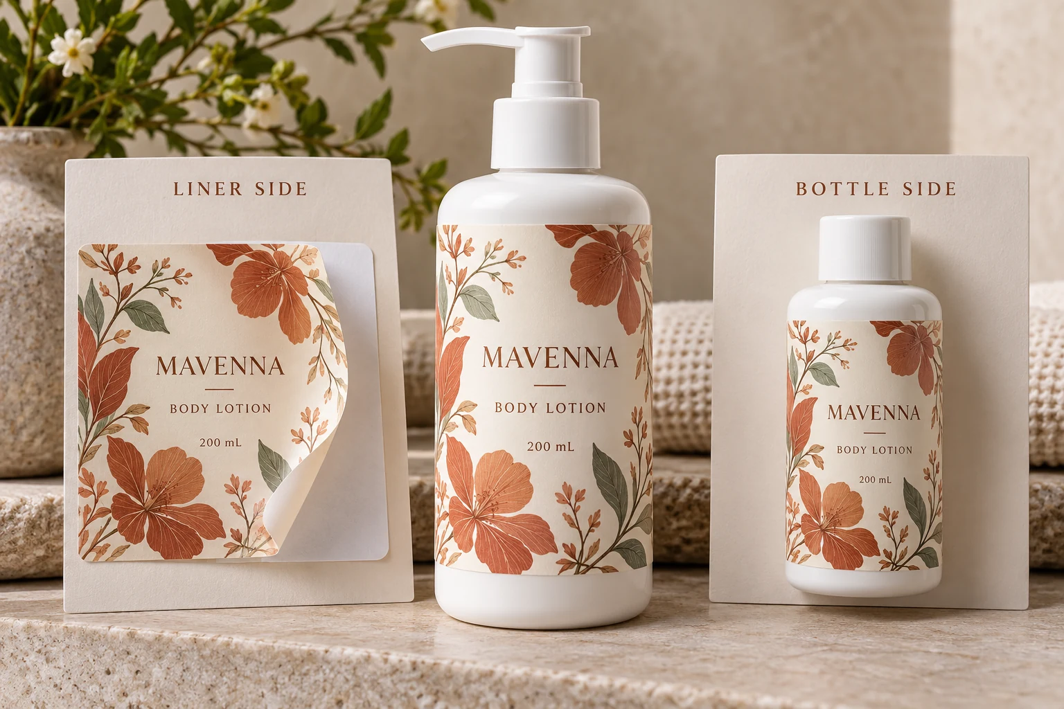 MAVENNA packaging examples distinguish a liner-side discussion from the bottle-side application question