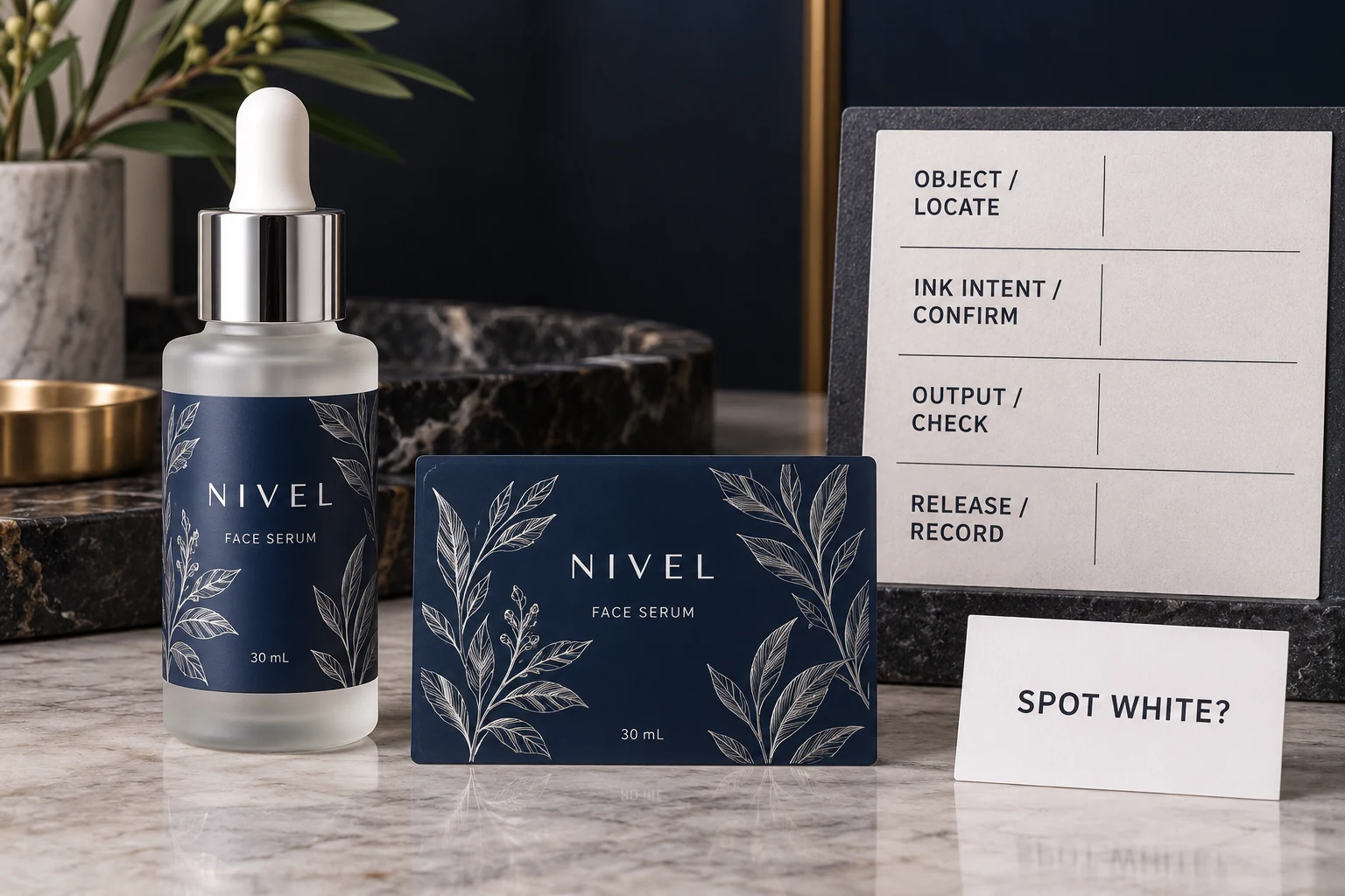 NIVEL packaging accompanies object, ink-intent, output and release fields for prepress discussion