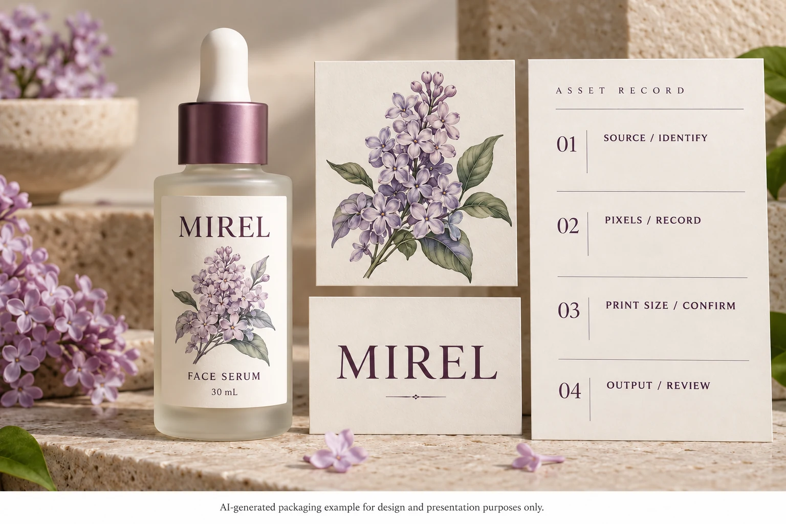 A MIREL packaging example accompanies source, pixels, print-size and output-review fields
