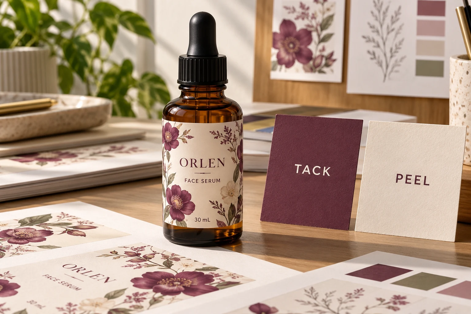 An ORLEN serum bottle and complete label accompany separate tack and peel cards without a ranking