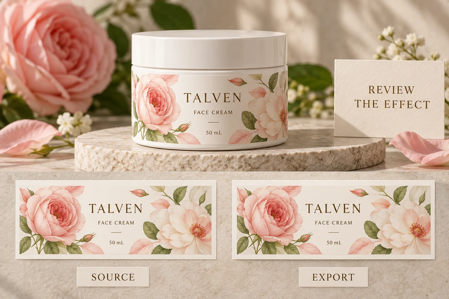 TALVEN source and export artwork examples remain paired for a review of the intended petal effect