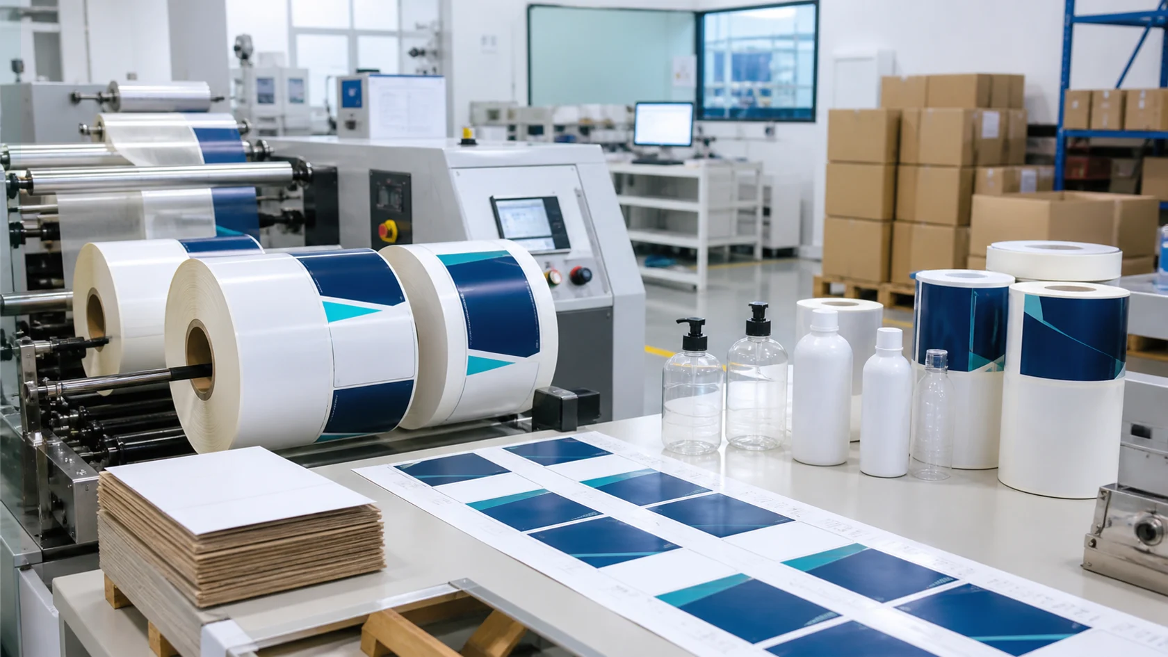 Clean roll label production scene
