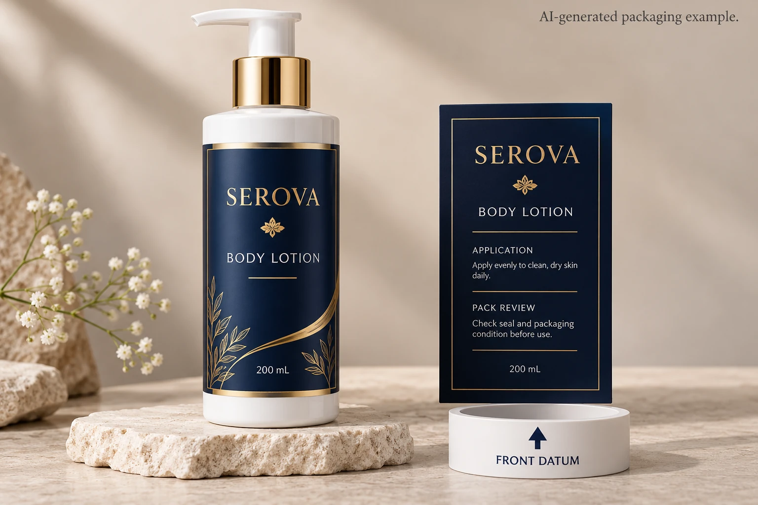 Lotion bottle and separate front and back label reference