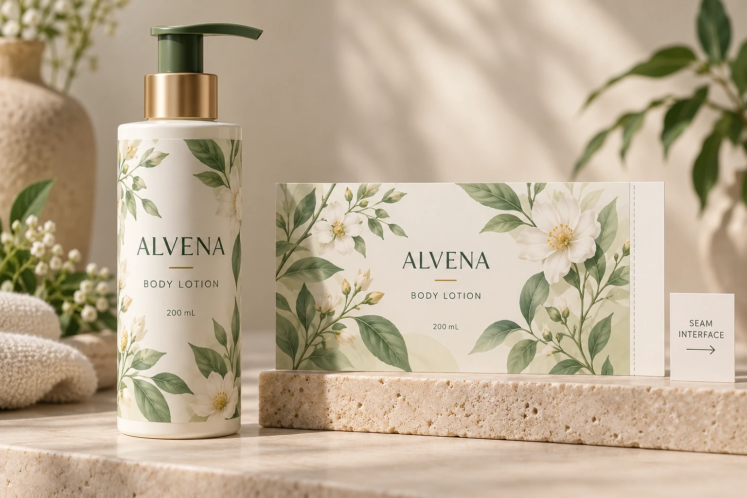 Lotion wrap label and seam contact reference