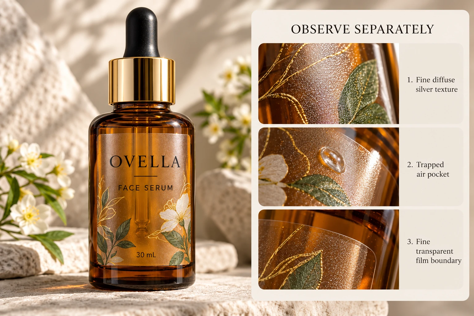 Clear-label serum bottle and distinct appearance features
