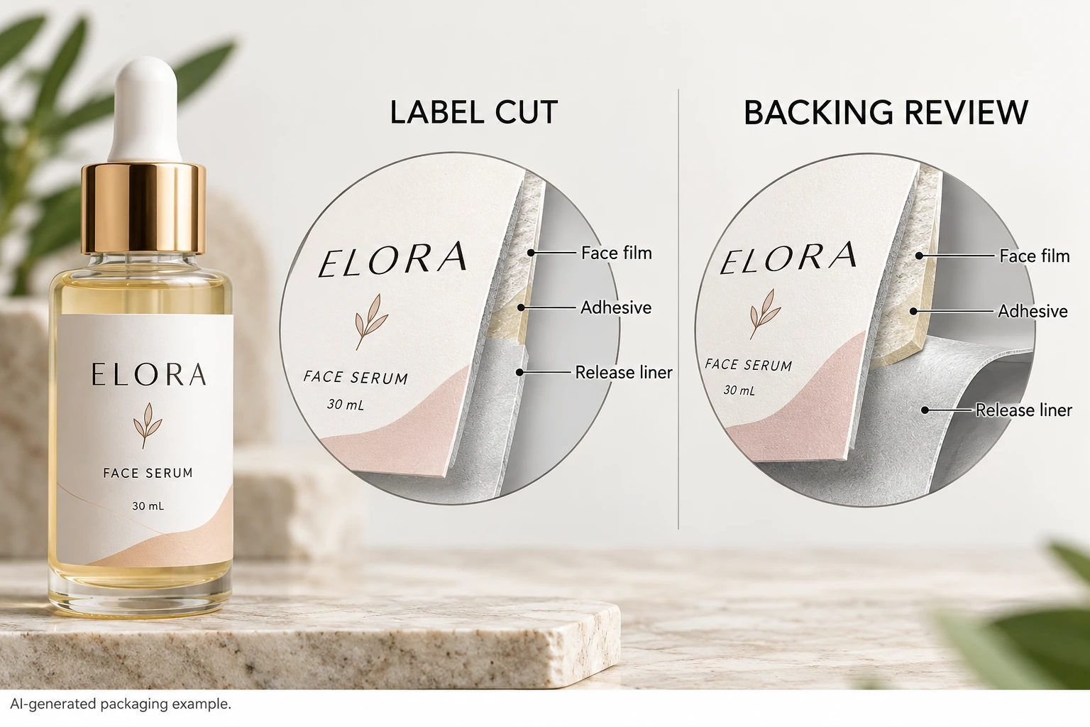 Intended label cut and backing review schematic