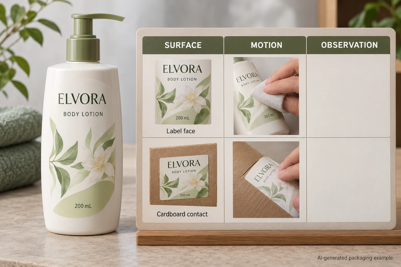 Dry-contact review fields and packaging surfaces