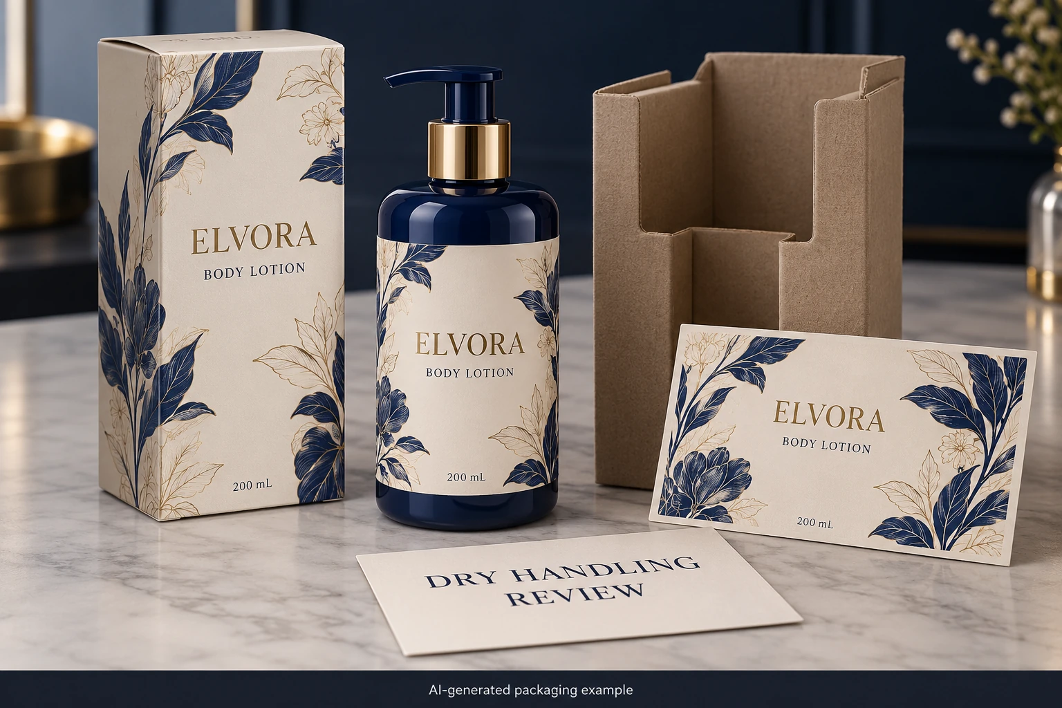 Lotion packaging and cardboard contact material for dry-handling review
