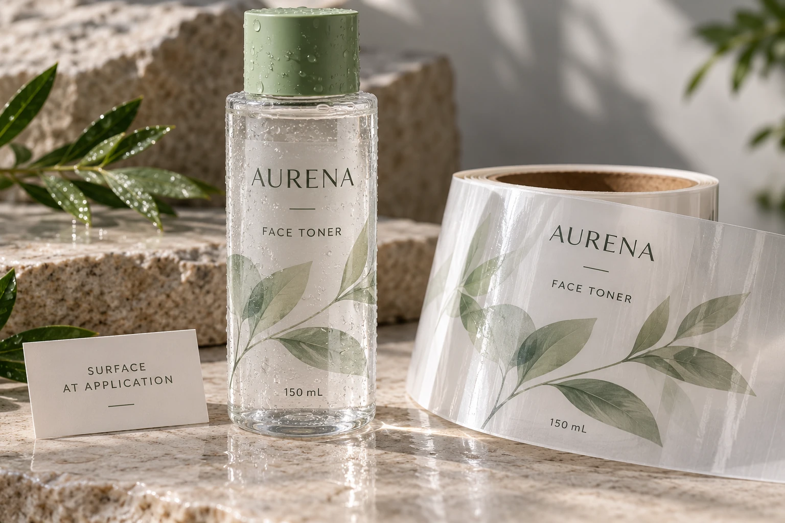Moist toner bottle and clear label awaiting application review