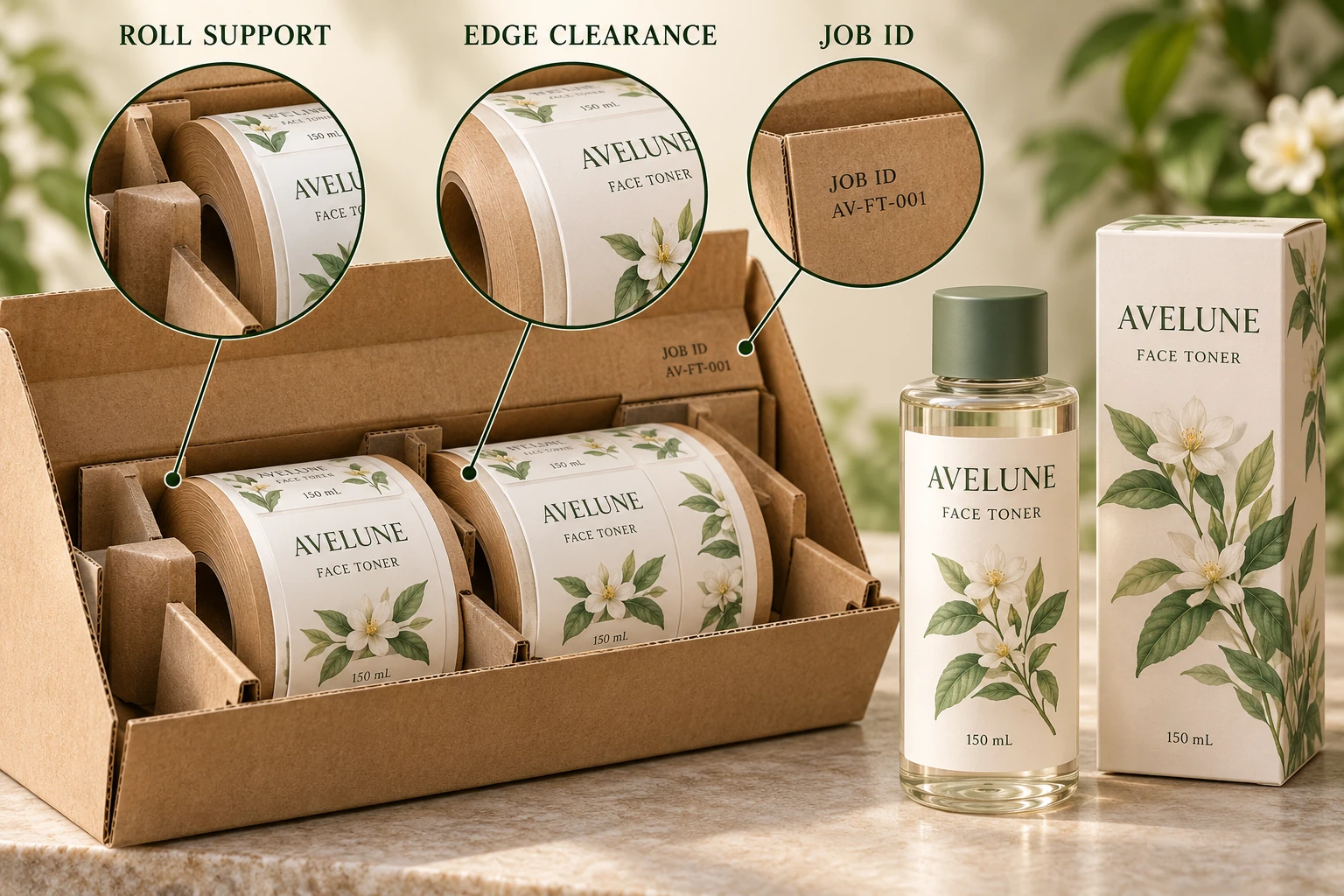 Roll support, clearance and job identification in an illustrative packing review