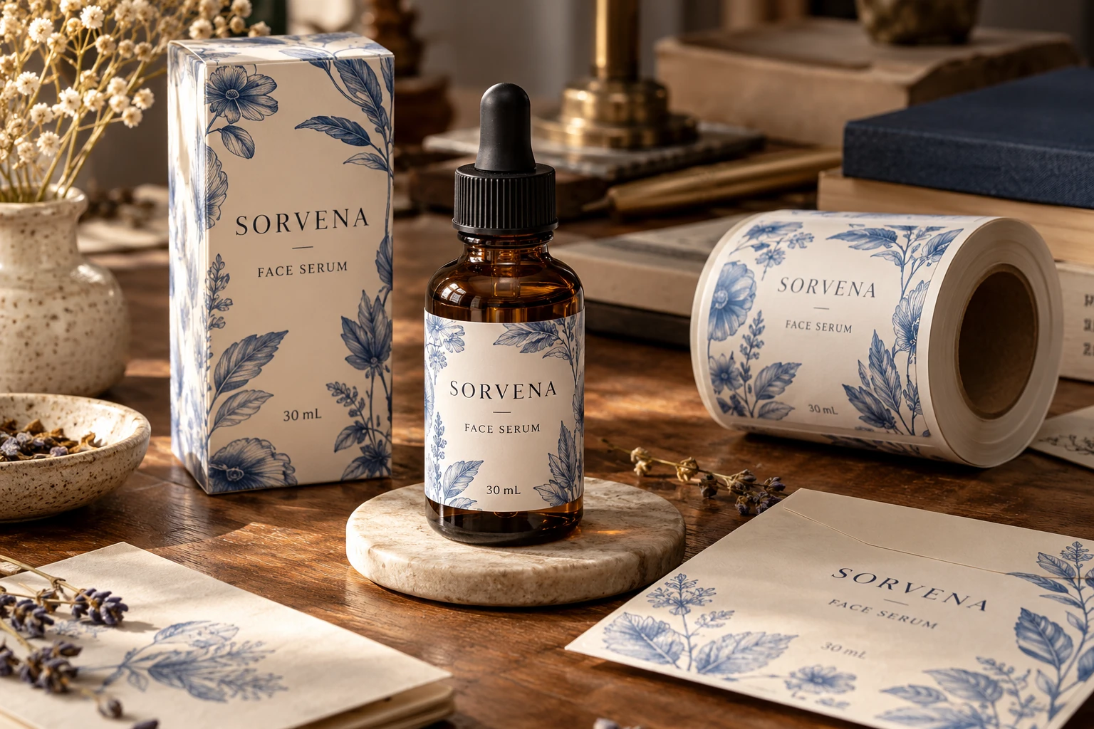 Serum packaging, a retained label section and an identifiable sample envelope