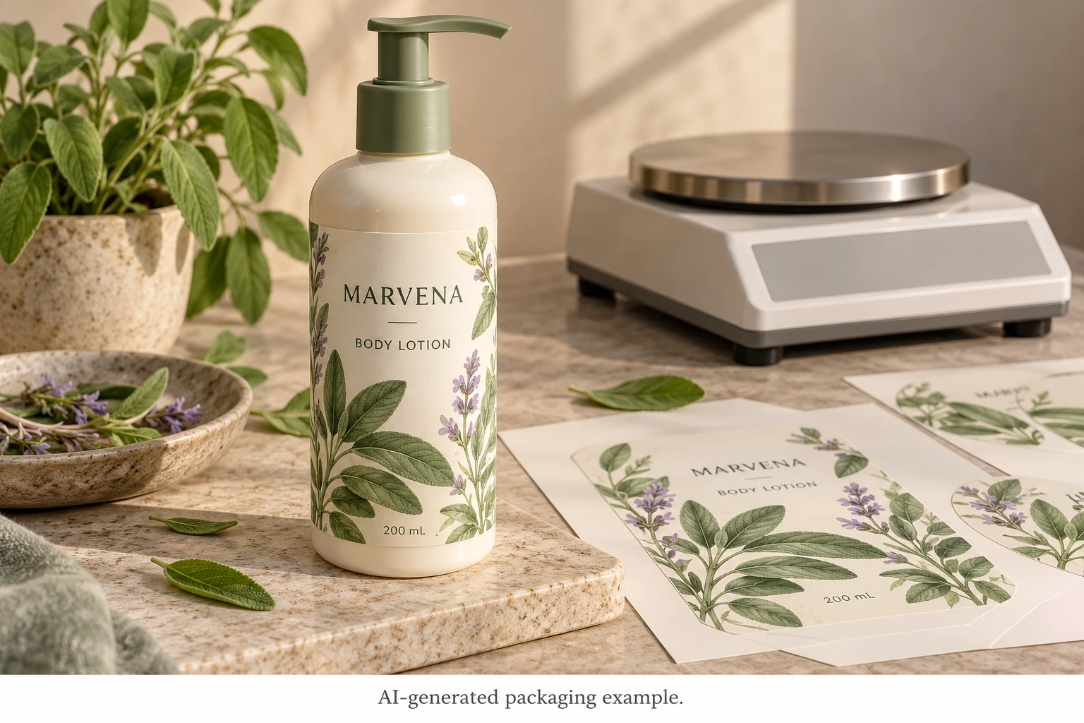 Lotion packaging, label shapes and an unmeasured balance reference