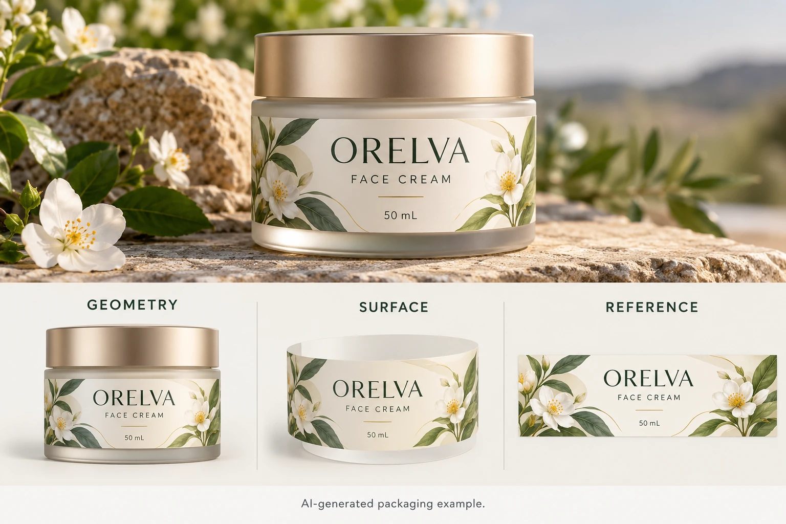 Flat and curved label references with geometry, surface and reference fields
